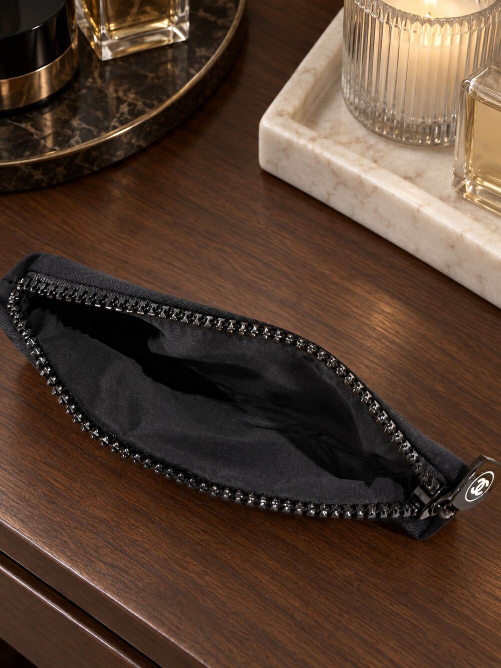 Chanel Black Zip Cosmetic Pouch | Classic Black Finish - Picture 5 of 6
